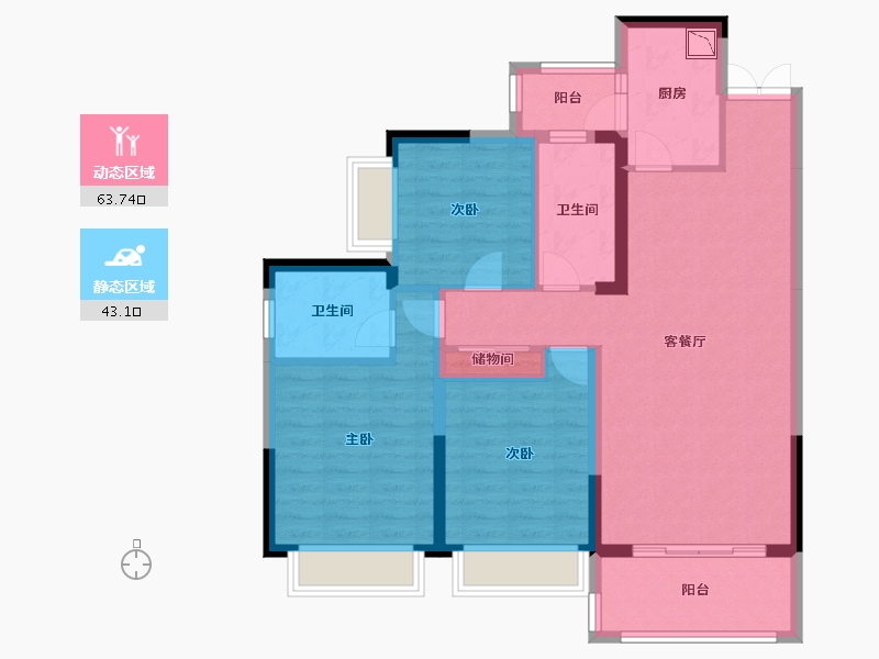 四川省-成都市-东韵雅苑-95.30-户型库-动静分区