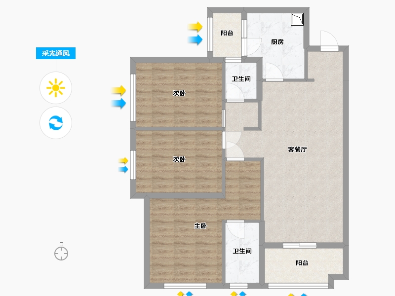 四川省-成都市-龙湖西府琅悦-90.74-户型库-采光通风