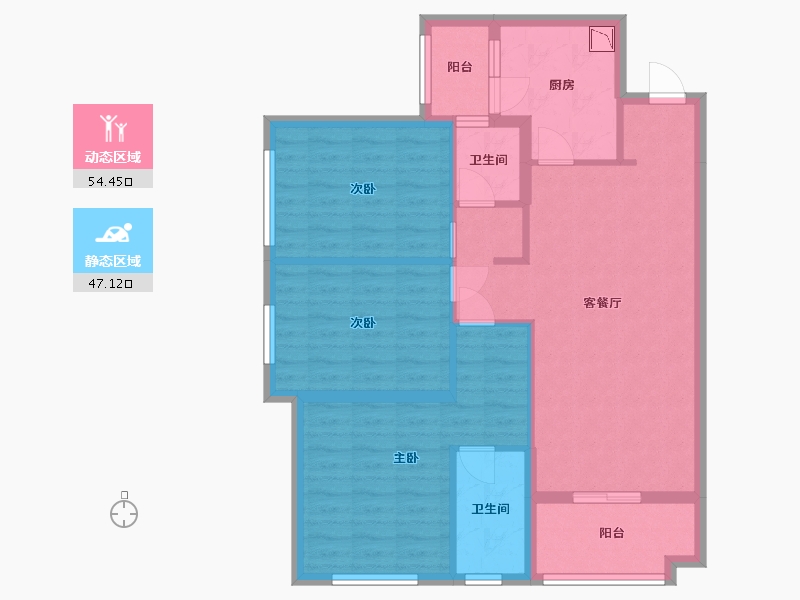 四川省-成都市-龙湖西府琅悦-90.74-户型库-动静分区