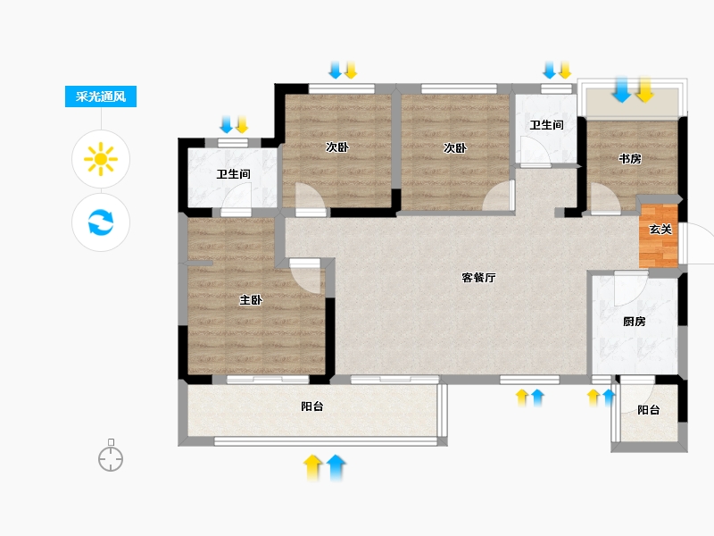 四川省-成都市-正黄翡翠堂-93.77-户型库-采光通风