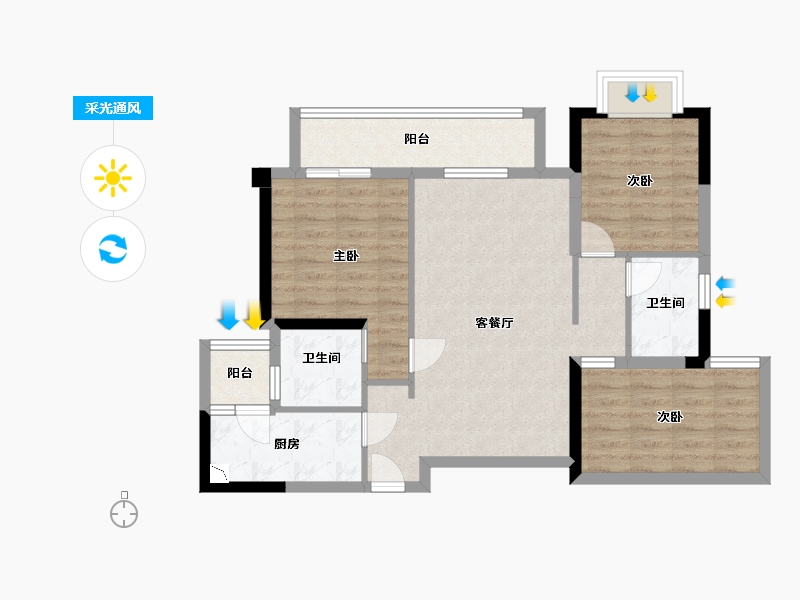 四川省-成都市-弘阳未崃时光-81.88-户型库-采光通风