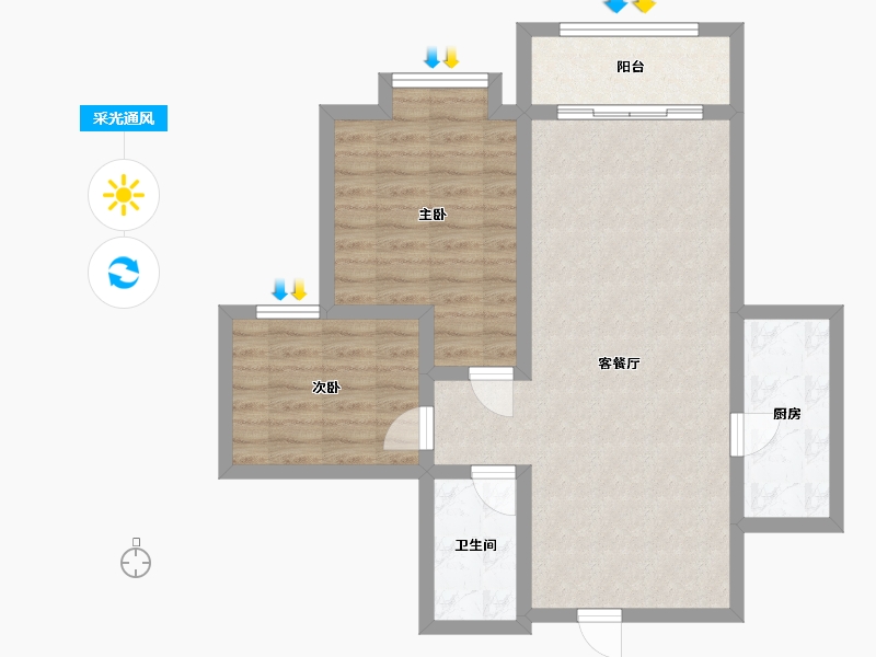 陕西省-西安市-中登阳光十里铺-71.75-户型库-采光通风