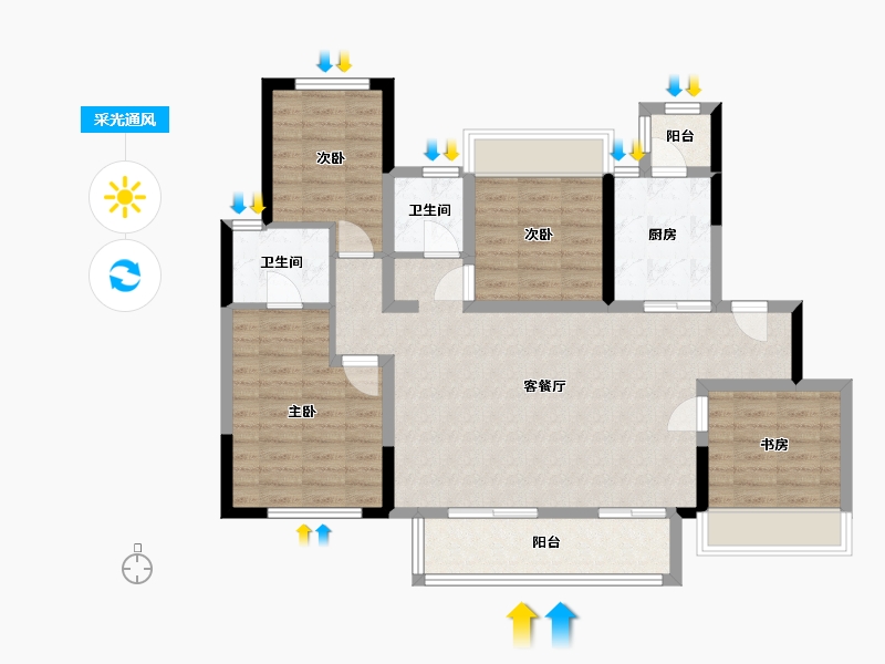 四川省-成都市-弘阳未崃时光-96.95-户型库-采光通风