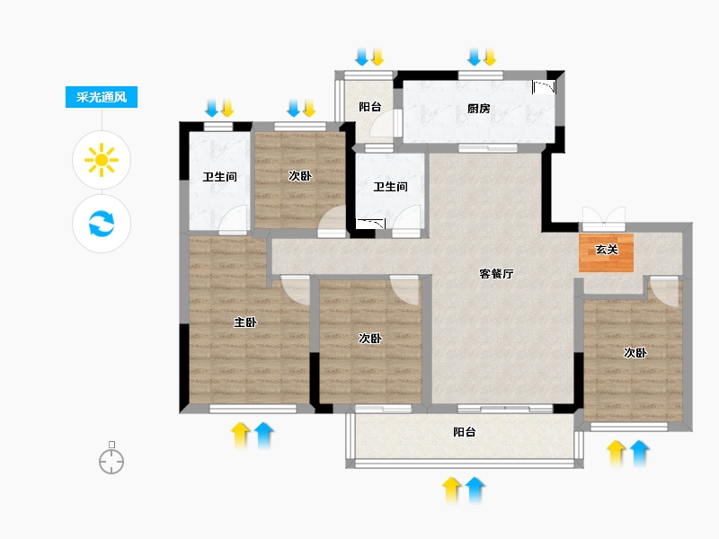 四川省-成都市-首开龙湖景粼玖序-103.90-户型库-采光通风