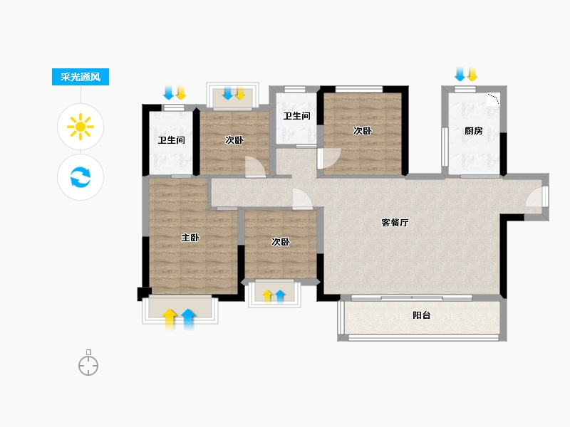 四川省-成都市-华侨城粼港樾府-96.66-户型库-采光通风