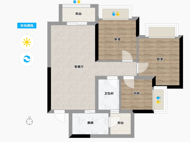 四川省-成都市-招商 中央华城-60.64-户型库-采光通风