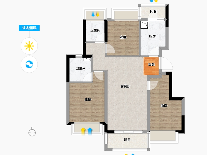 四川省-成都市-正荣悦珑府-73.83-户型库-采光通风