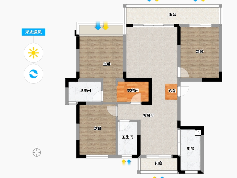 四川省-成都市-正黄翡翠堂-99.64-户型库-采光通风