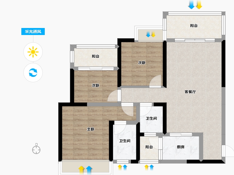 四川省-绵阳市-阳光西雅图二期-78.94-户型库-采光通风