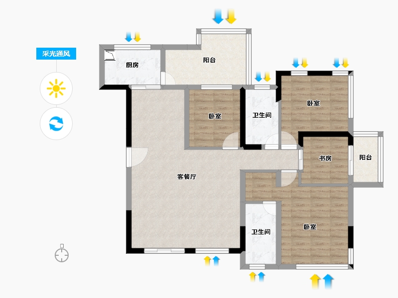 四川省-成都市-中航城-105.34-户型库-采光通风