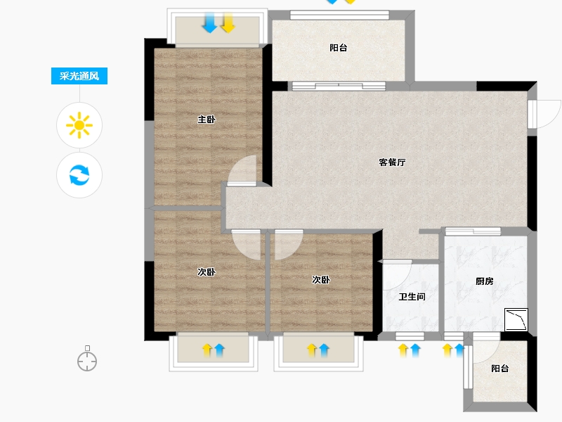 四川省-绵阳市-恒大翡翠龙庭-76.91-户型库-采光通风