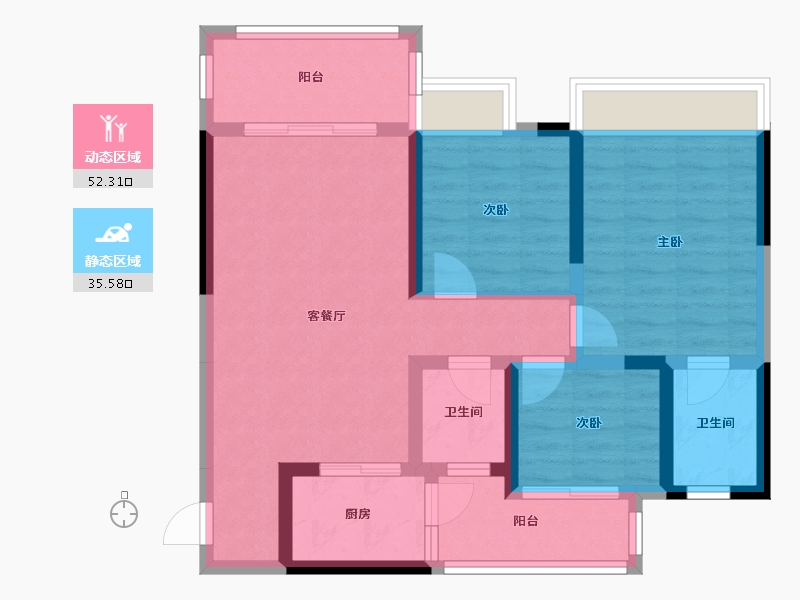 四川省-绵阳市-阳光西雅图二期-77.47-户型库-动静分区