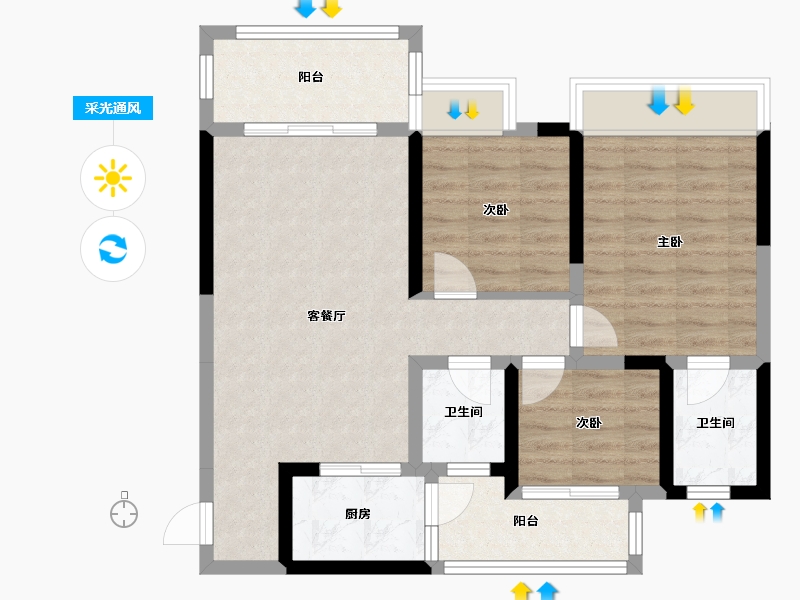 四川省-绵阳市-阳光西雅图二期-77.47-户型库-采光通风