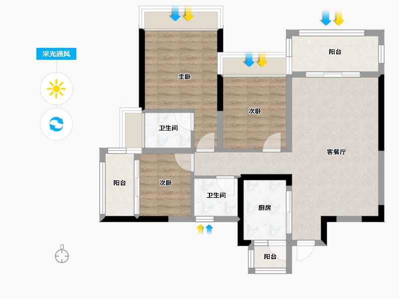 四川省-绵阳市-阳光西雅图二期-79.88-户型库-采光通风