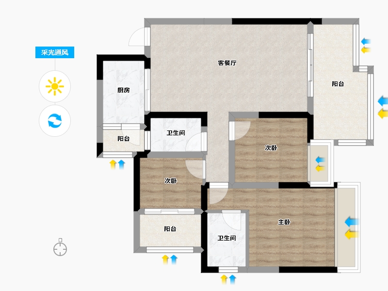 四川省-绵阳市-阳光西雅图二期-83.02-户型库-采光通风