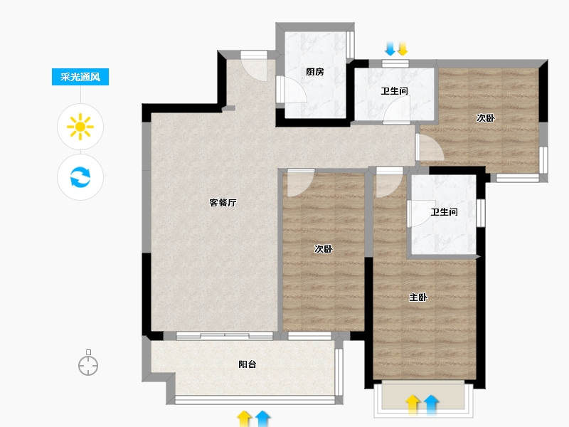 四川省-成都市-世茂璀璨天城-86.74-户型库-采光通风