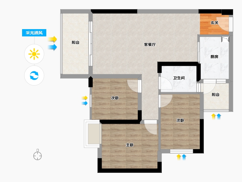 广西壮族自治区-桂林市-溪岸枫景-71.64-户型库-采光通风