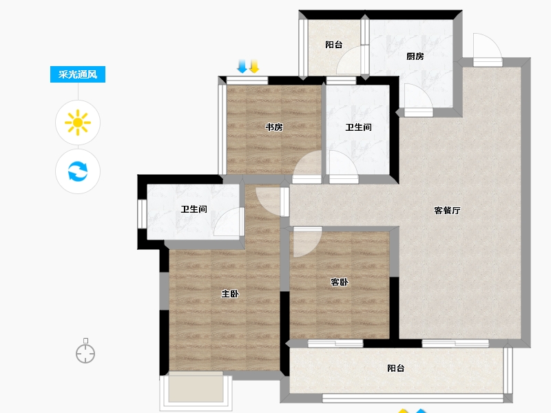 四川省-内江市-内江金科集美天宸-77.36-户型库-采光通风