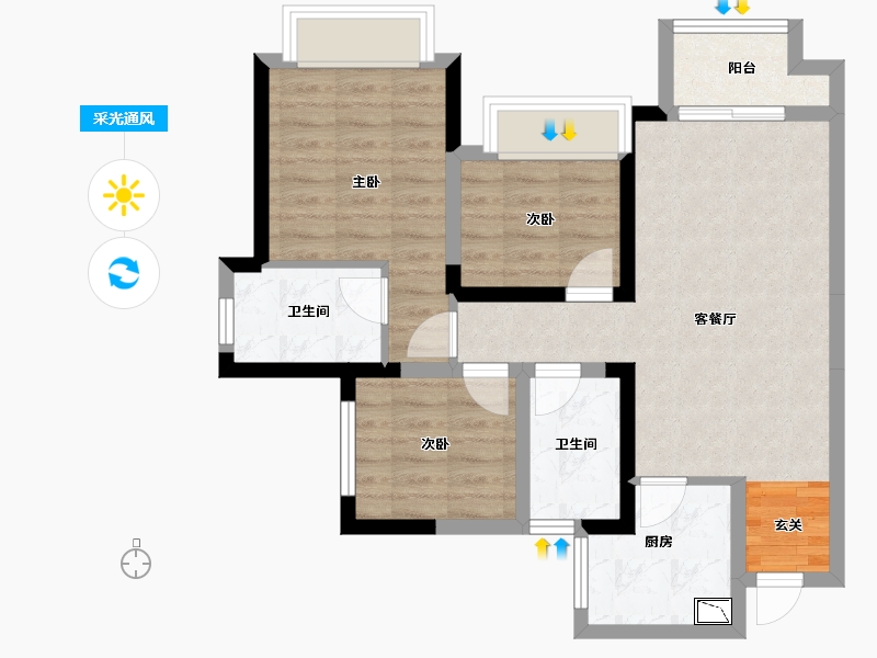 四川省-成都市-朗基香颂天府-68.30-户型库-采光通风