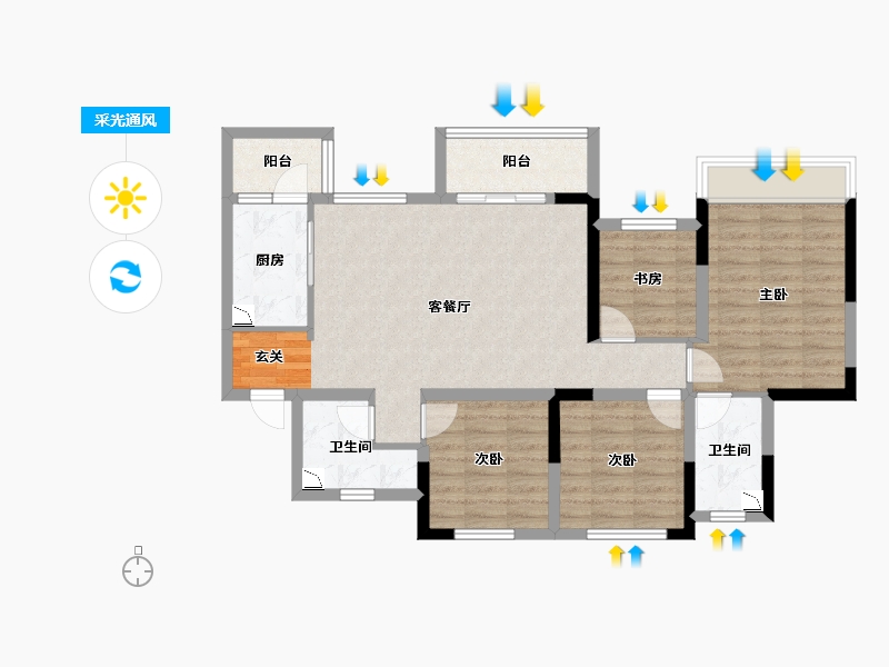 四川省-成都市-朗基香颂天府-90.16-户型库-采光通风