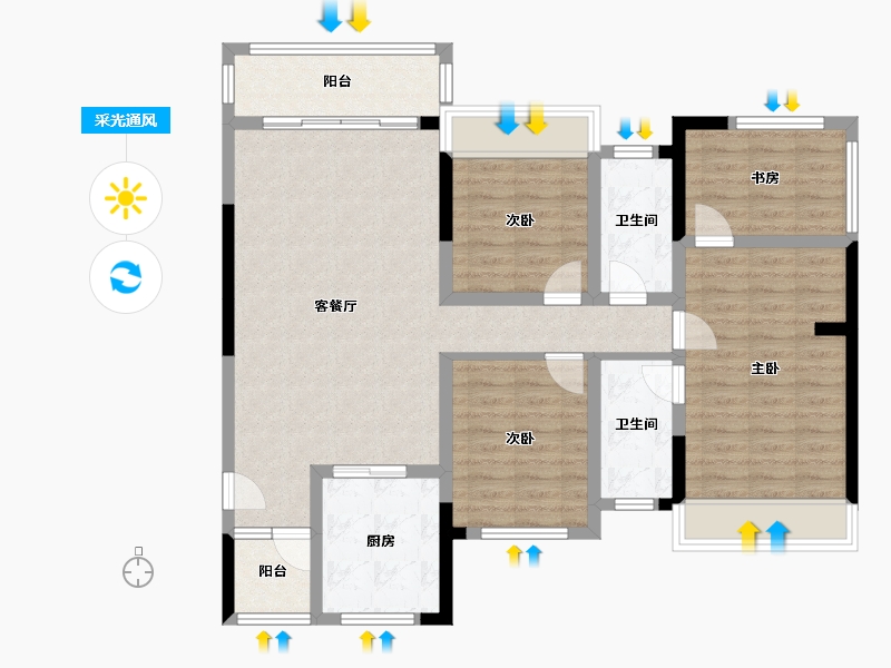 四川省-绵阳市-长虹天樾三期-104.24-户型库-采光通风