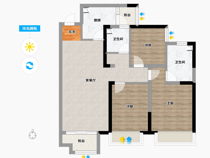 四川省-成都市-朗基香颂天府-79.81-户型库-采光通风