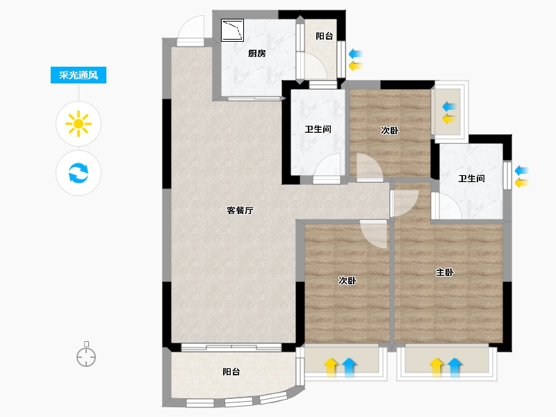 四川省-绵阳市-恒大翡翠龙庭-76.46-户型库-采光通风