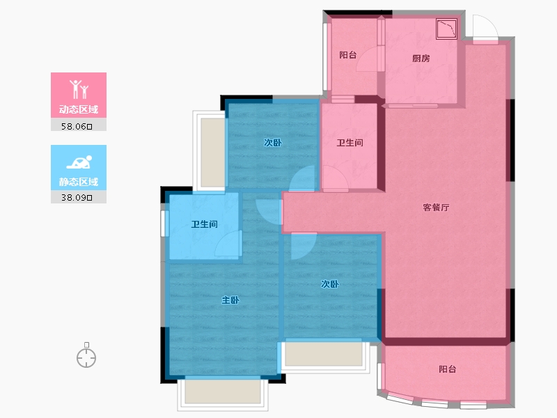 四川省-绵阳市-恒大翡翠龙庭-85.22-户型库-动静分区