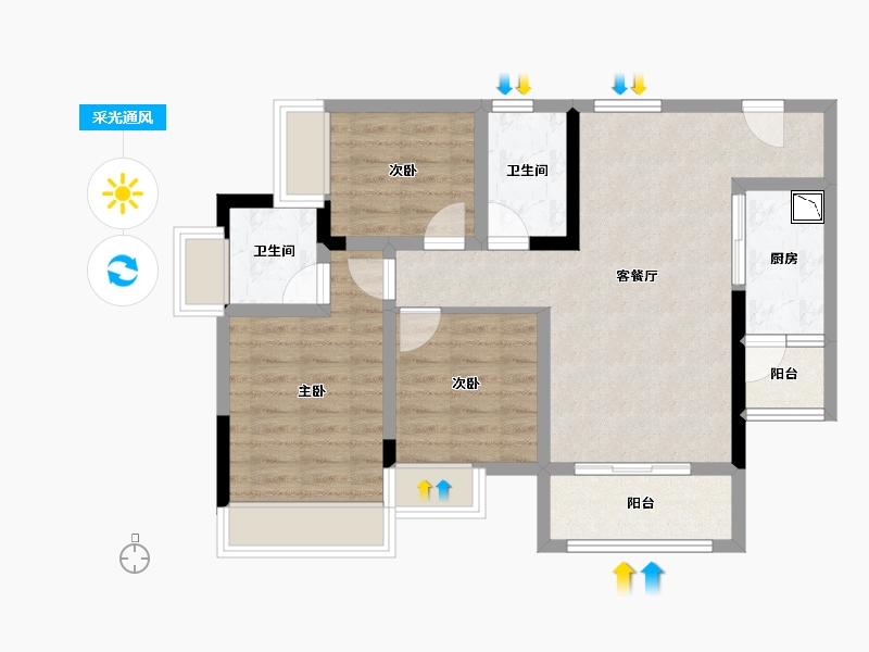 四川省-绵阳市-润森金座-73.99-户型库-采光通风