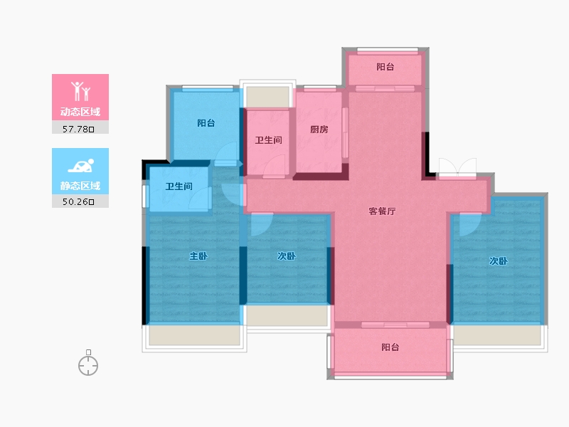 四川省-绵阳市-阳光西雅图二期-95.88-户型库-动静分区