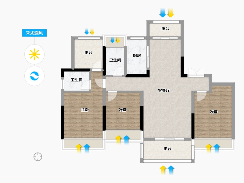 四川省-绵阳市-阳光西雅图二期-95.88-户型库-采光通风