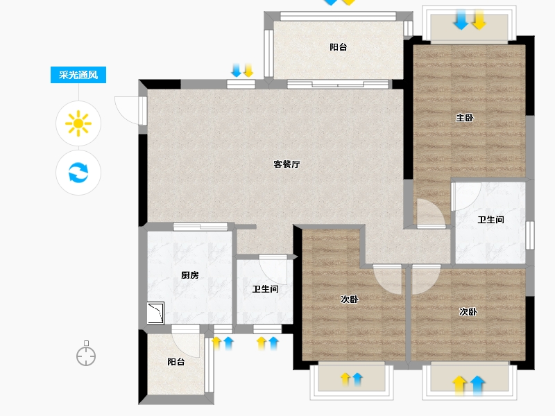 四川省-绵阳市-恒大翡翠龙庭-85.22-户型库-采光通风