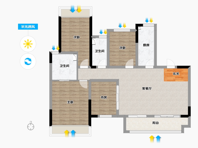 四川省-成都市-朗基香颂天府-103.41-户型库-采光通风