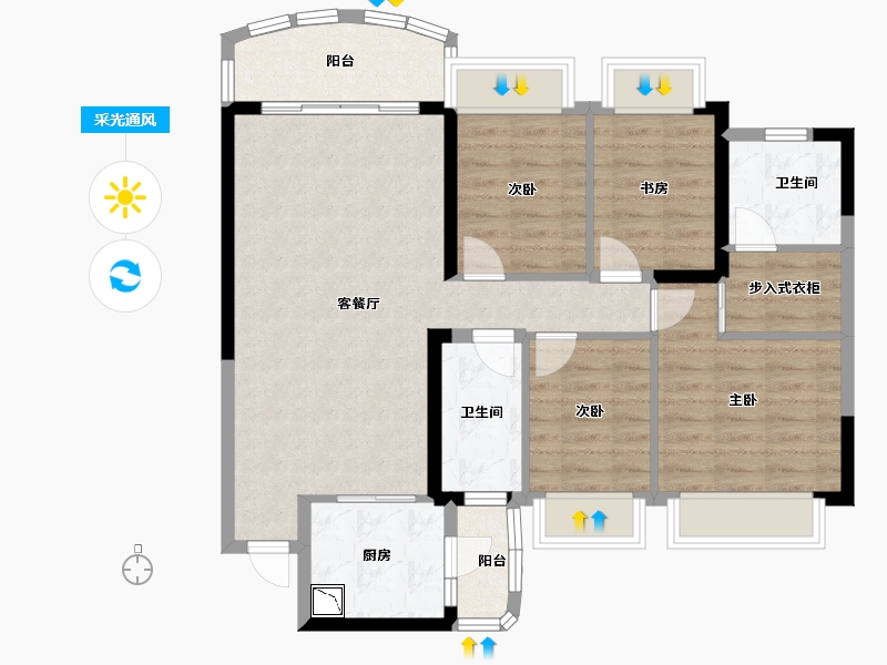 四川省-绵阳市-恒大翡翠龙庭-92.85-户型库-采光通风