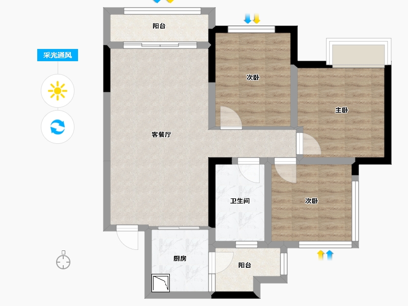 四川省-绵阳市-长虹天樾三期-71.72-户型库-采光通风