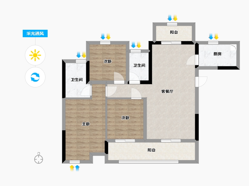 四川省-宜宾市-港腾龙栖湾-84.46-户型库-采光通风