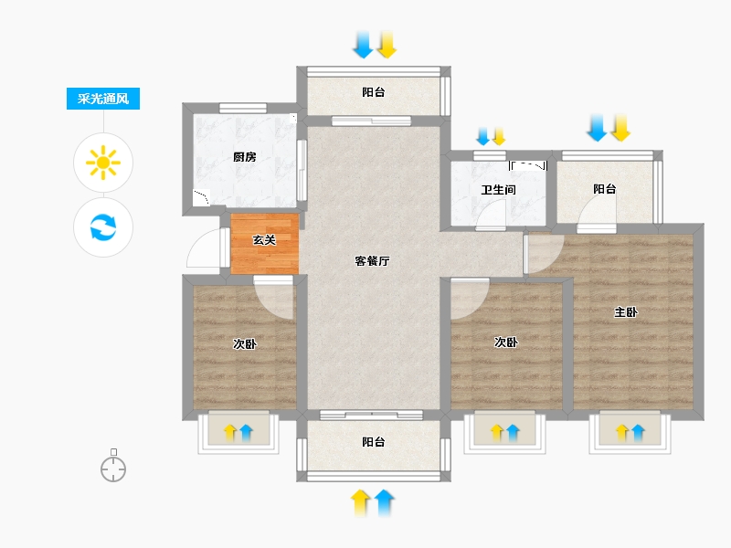 四川省-成都市-城投中南智在云辰-80.85-户型库-采光通风