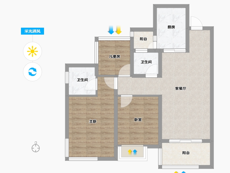 四川省-成都市-德信金成观澜大院-72.25-户型库-采光通风