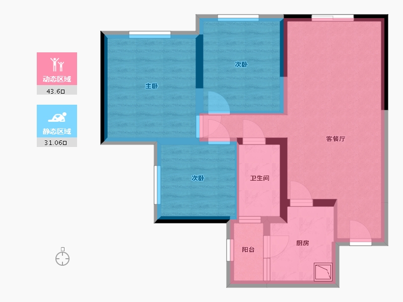 四川省-宜宾市-金科集美天宸-65.73-户型库-动静分区