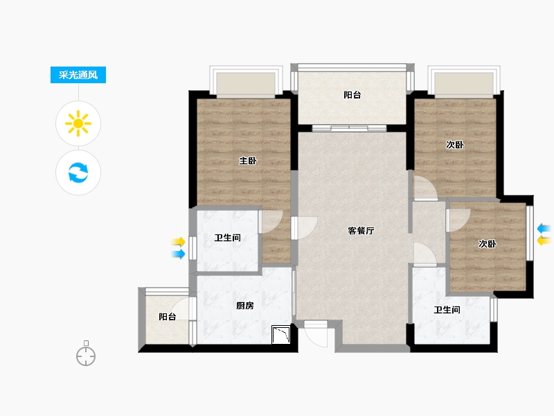 四川省-成都市-恒大金碧天下-85.74-户型库-采光通风