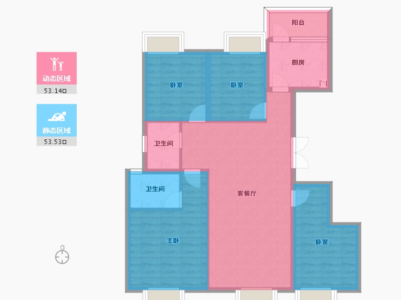 四川省-成都市-九龙仓时代小镇1号府邸-95.70-户型库-动静分区