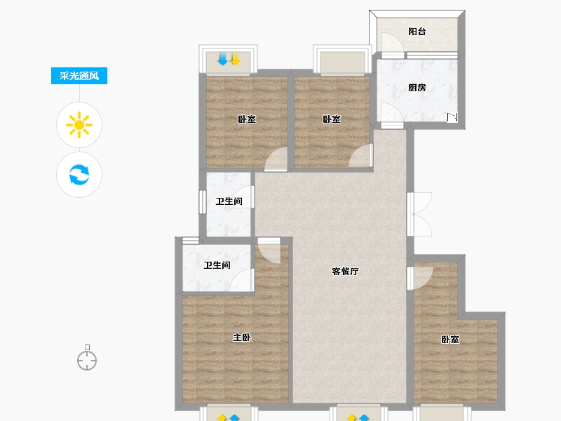 四川省-成都市-九龙仓时代小镇1号府邸-95.70-户型库-采光通风