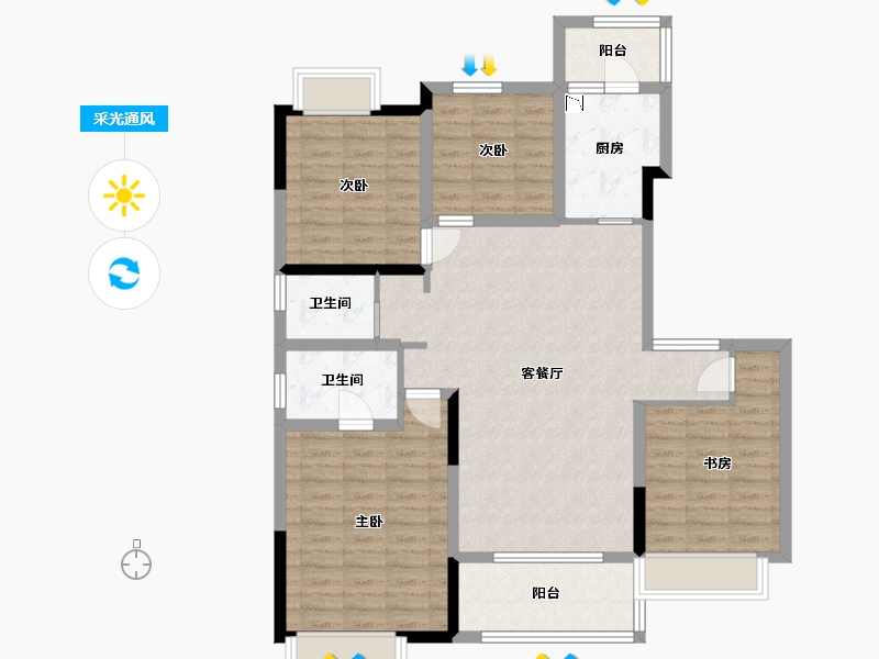 四川省-成都市-人居樾江峰荟-106.86-户型库-采光通风