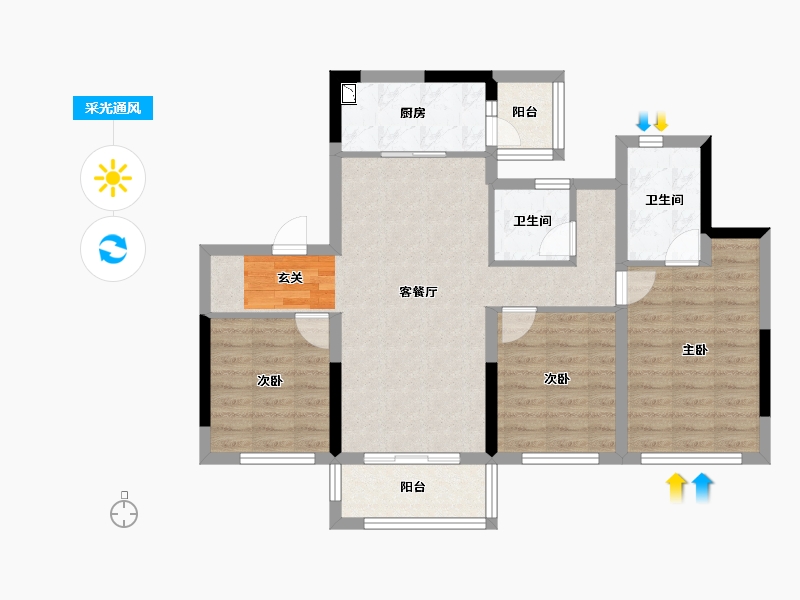 四川省-成都市-东原花样年印未来-83.56-户型库-采光通风