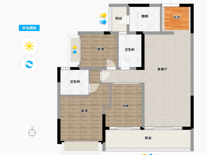 四川省-成都市-当代璞誉-109.46-户型库-采光通风