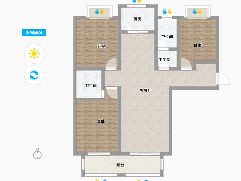 河北省-石家庄市-厚德·中央锦城-105.88-户型库-采光通风