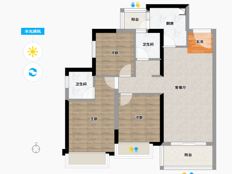 四川省-成都市-青白江万达-74.18-户型库-采光通风