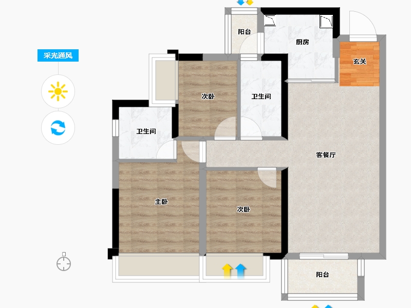 四川省-成都市-金科中梁美院-70.24-户型库-采光通风