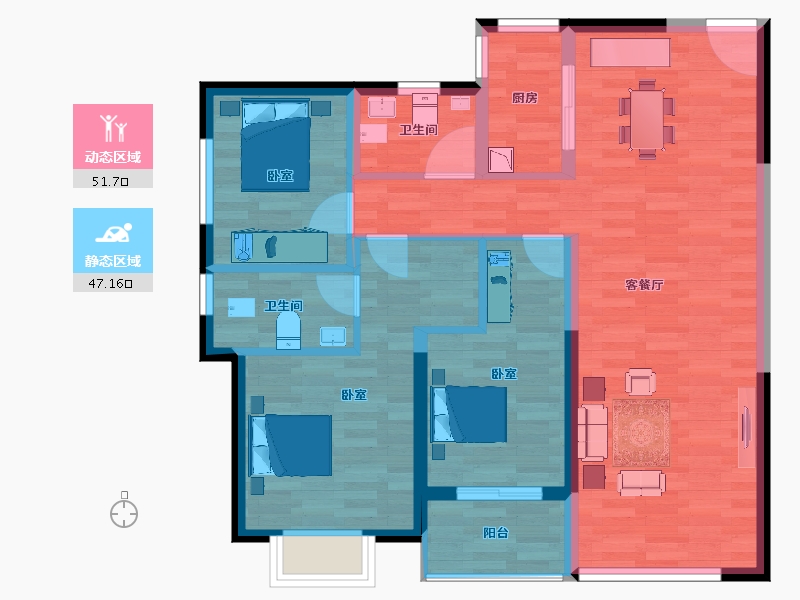 云南省-昆明市-中骏云谷小镇-88.67-户型库-动静分区