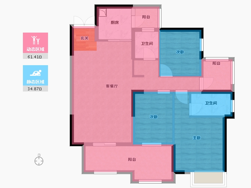 贵州省-贵阳市-多彩贵州城太极村-84.85-户型库-动静分区